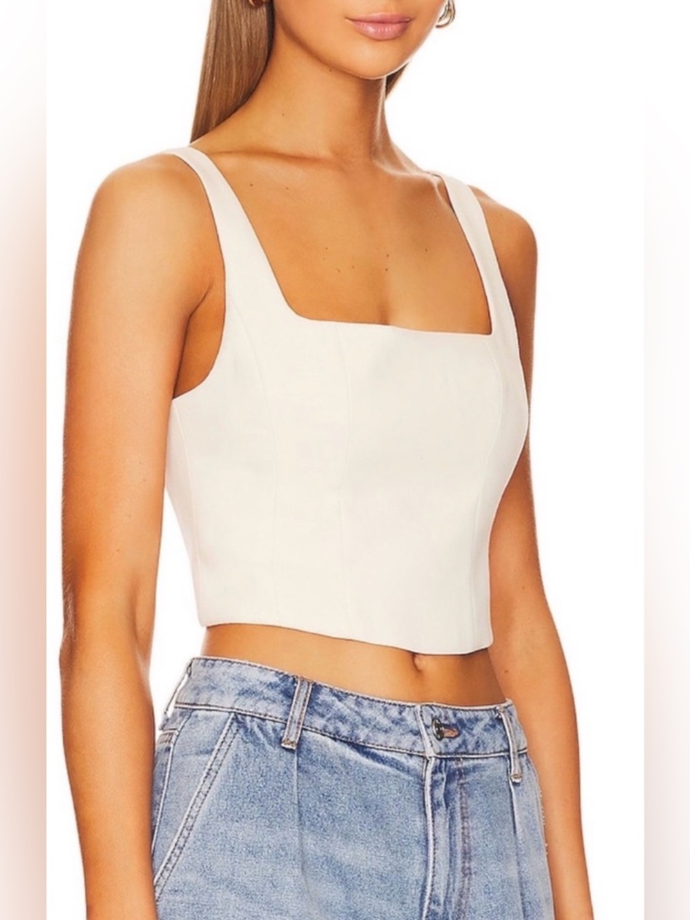 Show me Your Mumu Corset Top Cropped Straps Cream Women’s Size L Milkmaid Flirty